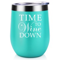 Time to Wine Down | Coolife 12 oz Stainless Steel Novelty Wine Tumbler Insulated Stemless Funny Sippy Cup with Lid and Straw | Perfect Holiday Gift for Everyone